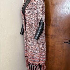 Free People Striped Fringe Cardigan - Red, Black, Gray